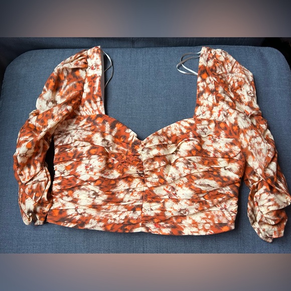 NWOT Zara Printed Drape Crop Top Square Neck Orange Floral Sz small. - Picture 4 of 6